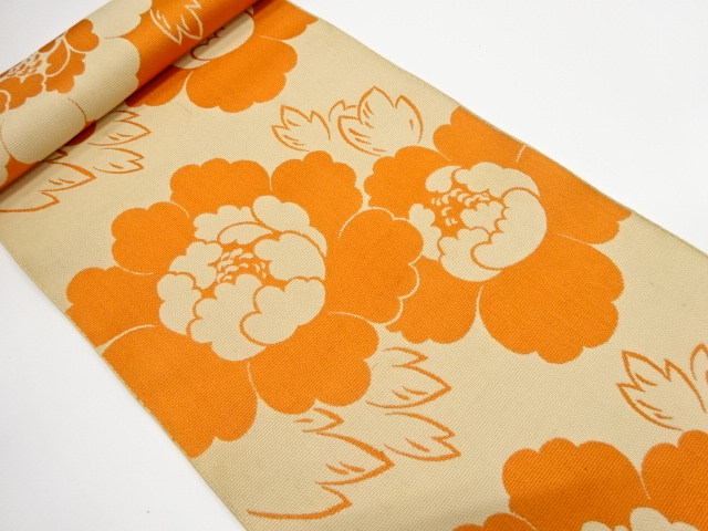 JAPANESE KIMONO / ANTIQUE BOLT FOR HASSUN OBI / WOVEN PEONY